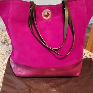 Kate Spade Rasberry Pink Suede and Dark Pink Patent Leather Bottom Tote Bag